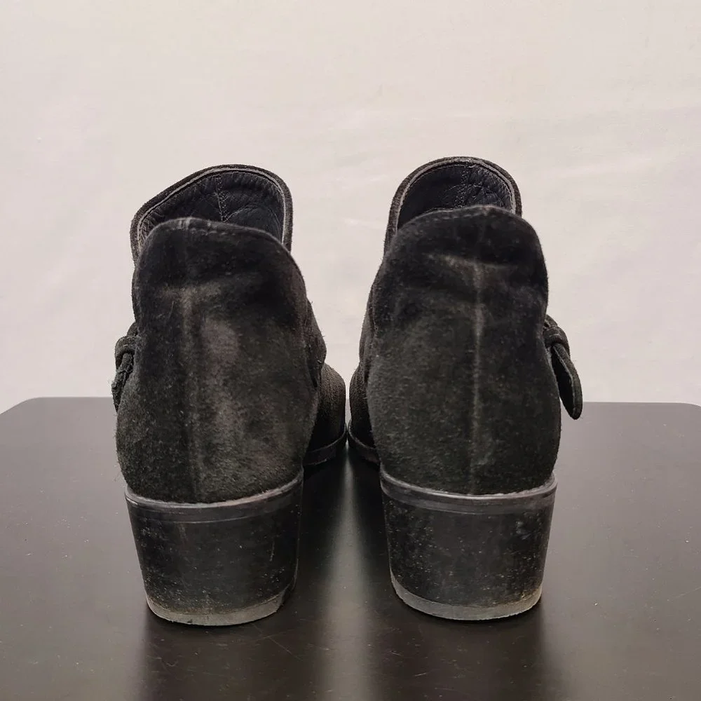 Stuart Weitzman Boots Black Leather Womens 8.5 Ankle Bootie Suede - Picture 5 of 9